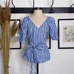 Old navy blue striped wrap blouse size L